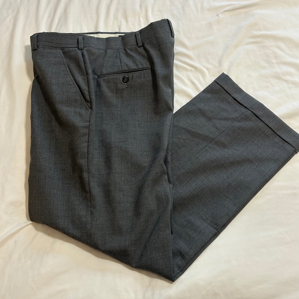 Hart Schaffner Marx Trumpeter Slack Mens 36x30 Pure Virgin Wool Gray Dress Pants